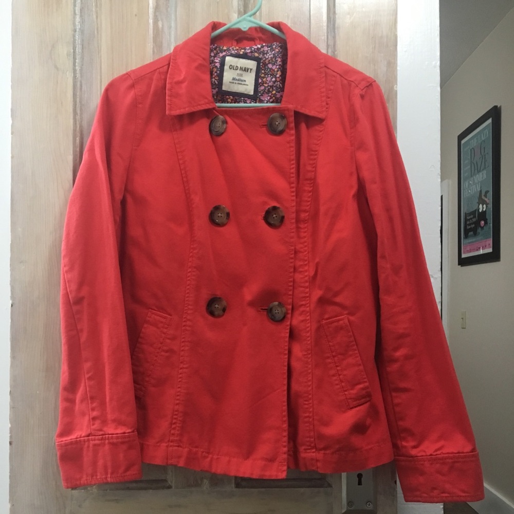 Old Navy medium red denim pea coat